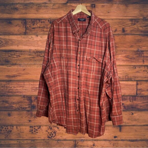 5 for $25🔥Roundtree & Yorke Outdoors Red Plaid Button Front Shirt 4X Tall - Picture 1 of 5